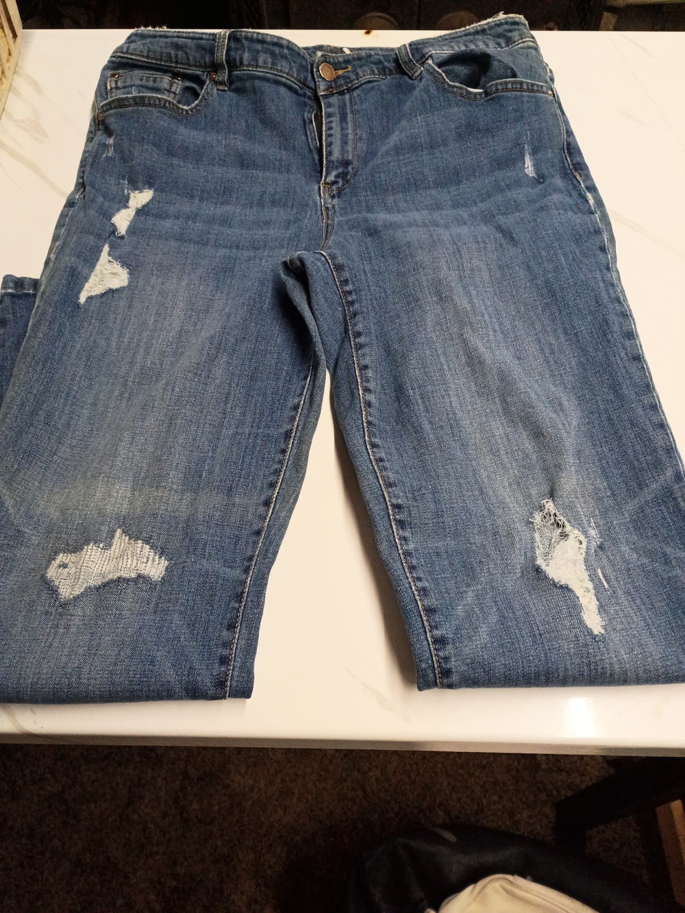 Distressed Blue Women’s Jeans - Classic Mid Wash